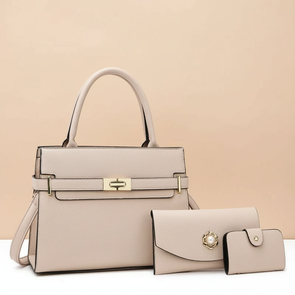 Ensemble 3-en-1 : Grand Sac de Luxe pour Femme – Sac Cabas Élégant, Sac Bandoulière Sophistiqué et Porte-Monnaie Raffiné en Cuir PU Premium
