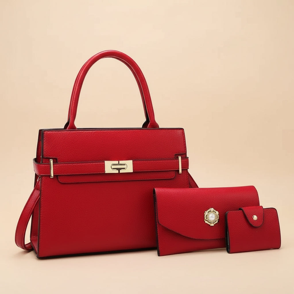 Ensemble 3-en-1 : Grand Sac de Luxe pour Femme – Sac Cabas Élégant, Sac Bandoulière Sophistiqué et Porte-Monnaie Raffiné en Cuir PU Premium