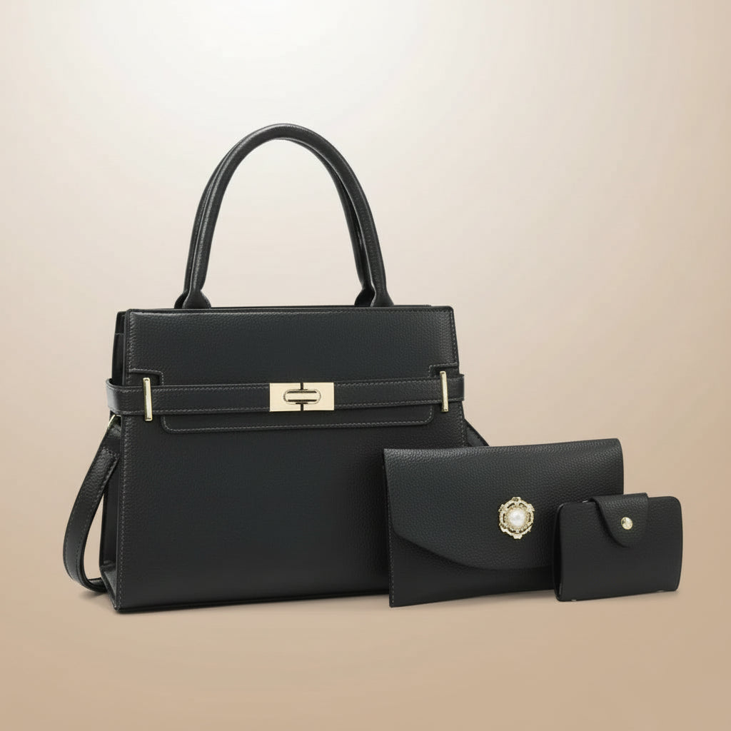 Ensemble 3-en-1 : Grand Sac de Luxe pour Femme – Sac Cabas Élégant, Sac Bandoulière Sophistiqué et Porte-Monnaie Raffiné en Cuir PU Premium
