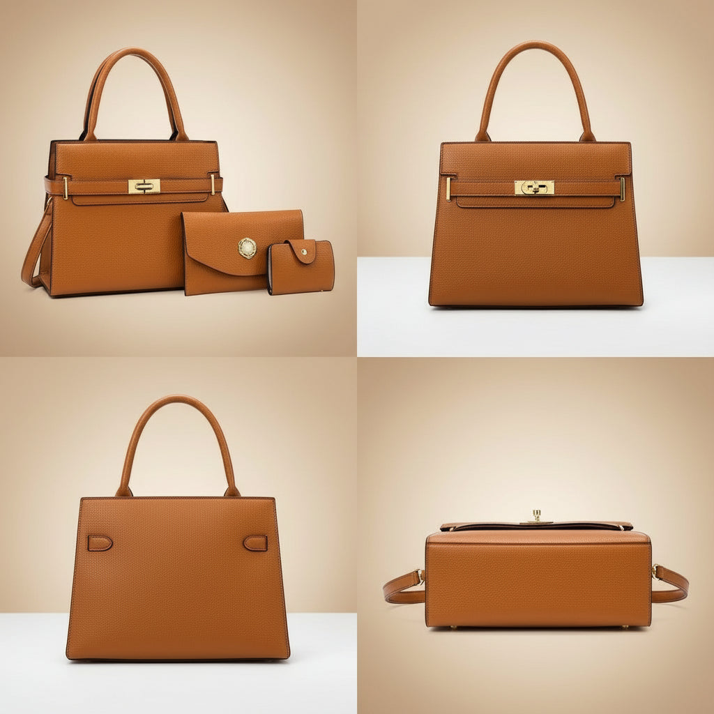 Ensemble 3-en-1 : Grand Sac de Luxe pour Femme – Sac Cabas Élégant, Sac Bandoulière Sophistiqué et Porte-Monnaie Raffiné en Cuir PU Premium