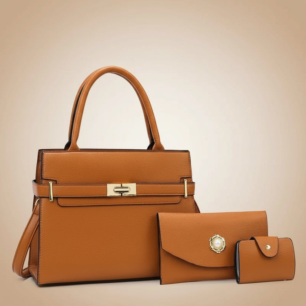 Ensemble 3-en-1 : Grand Sac de Luxe pour Femme – Sac Cabas Élégant, Sac Bandoulière Sophistiqué et Porte-Monnaie Raffiné en Cuir PU Premium